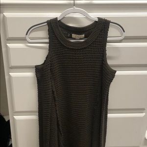 Olive sweater with shoulder cut out